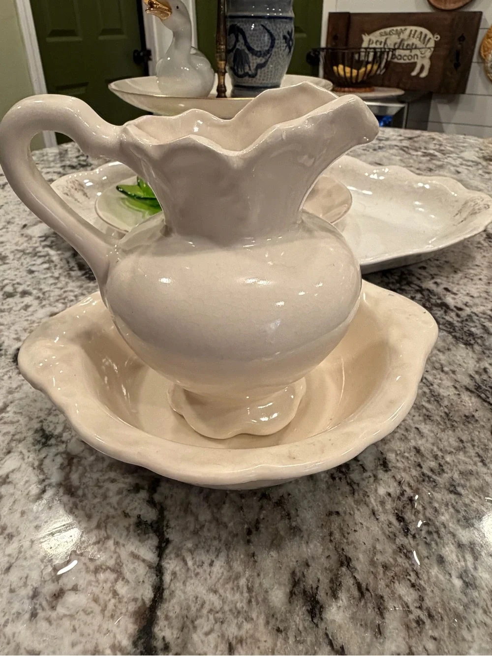 Vintage Stoneware Pitcher and Bowl Set - Unbranded